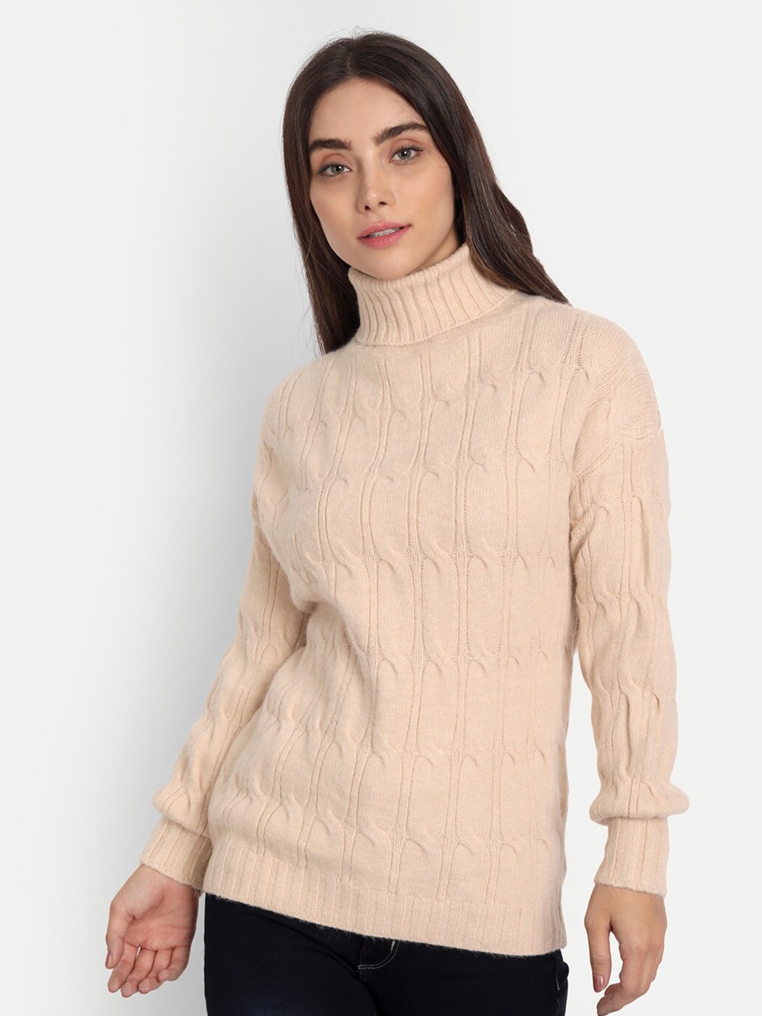 

iki chic Women Beige Cotton Wool Pullover