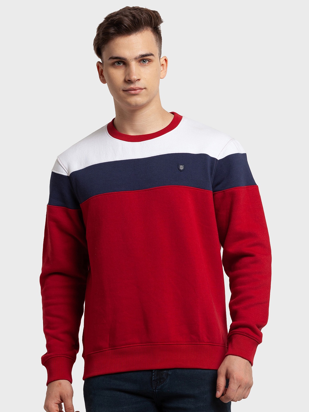 

ColorPlus Men Plus Size Colourblocked Sweatshirt, Red