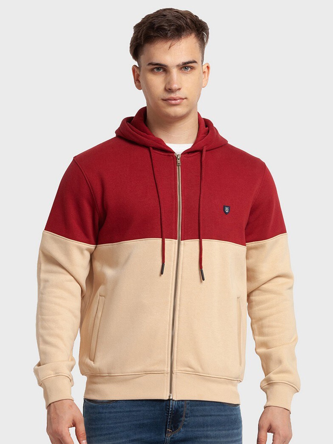 

ColorPlus Men Plus Size Colourblocked Hooded Sweatshirt, Red