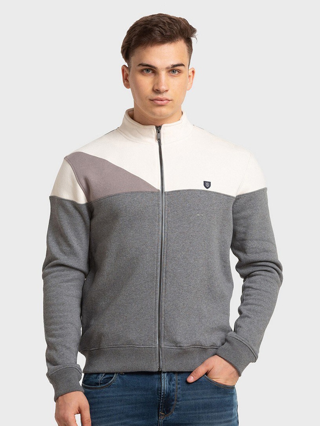 ColorPlus Men Grey Colourblocked Sweatshirt