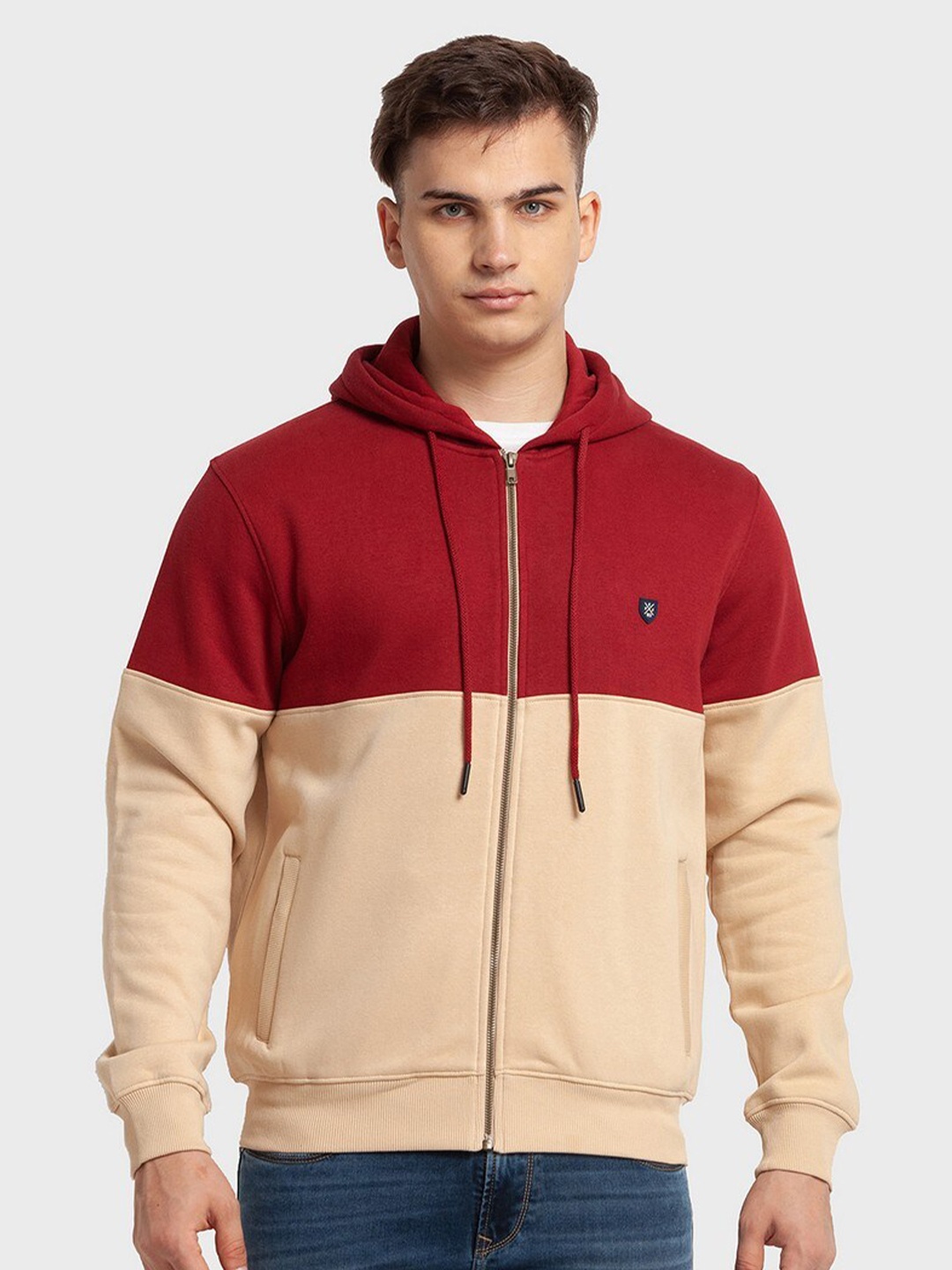

ColorPlus Men Red Colourblocked Hooded Sweatshirt