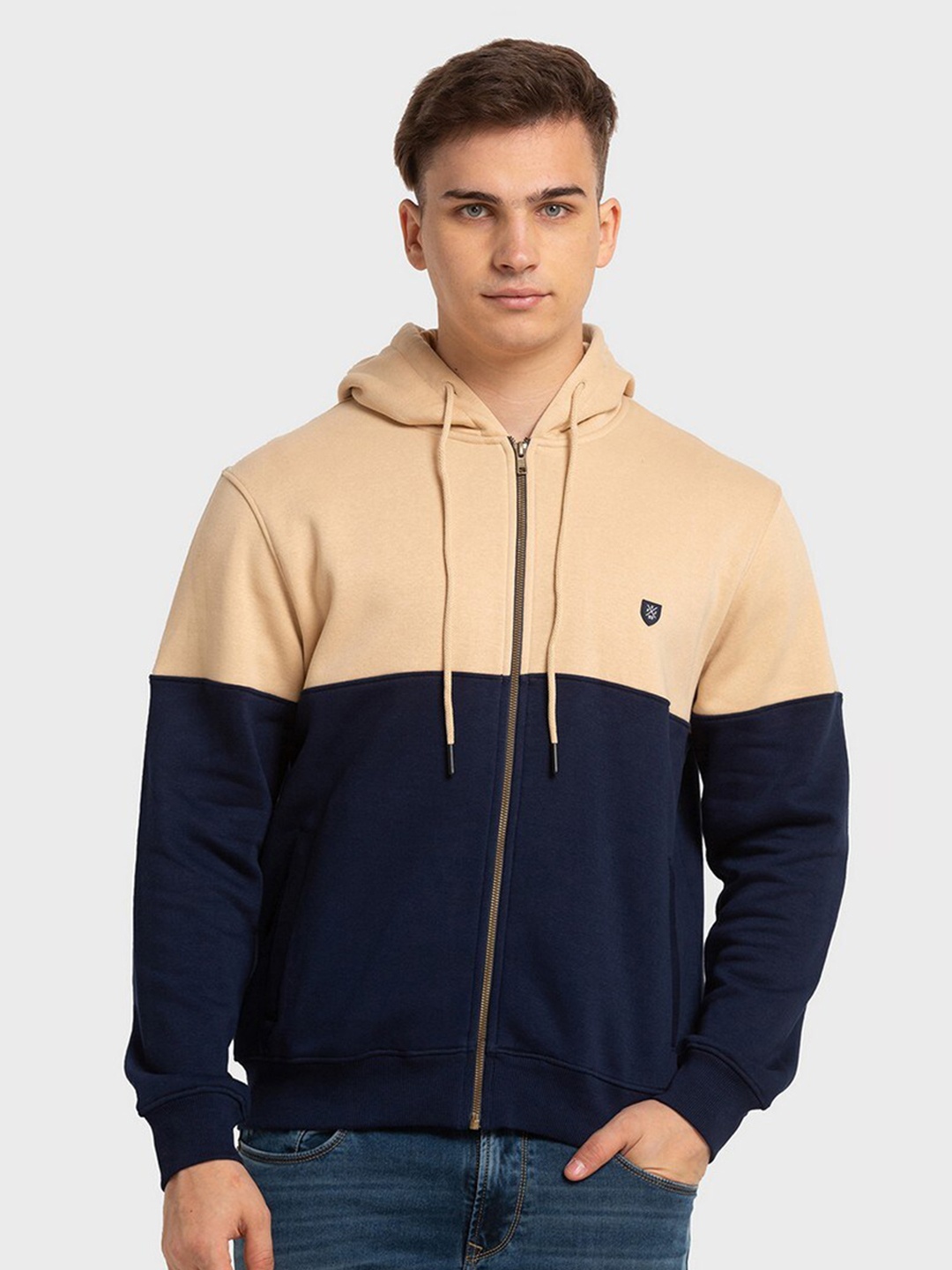 

ColorPlus Men Plus Size Colourblocked Hooded Sweatshirt, Beige