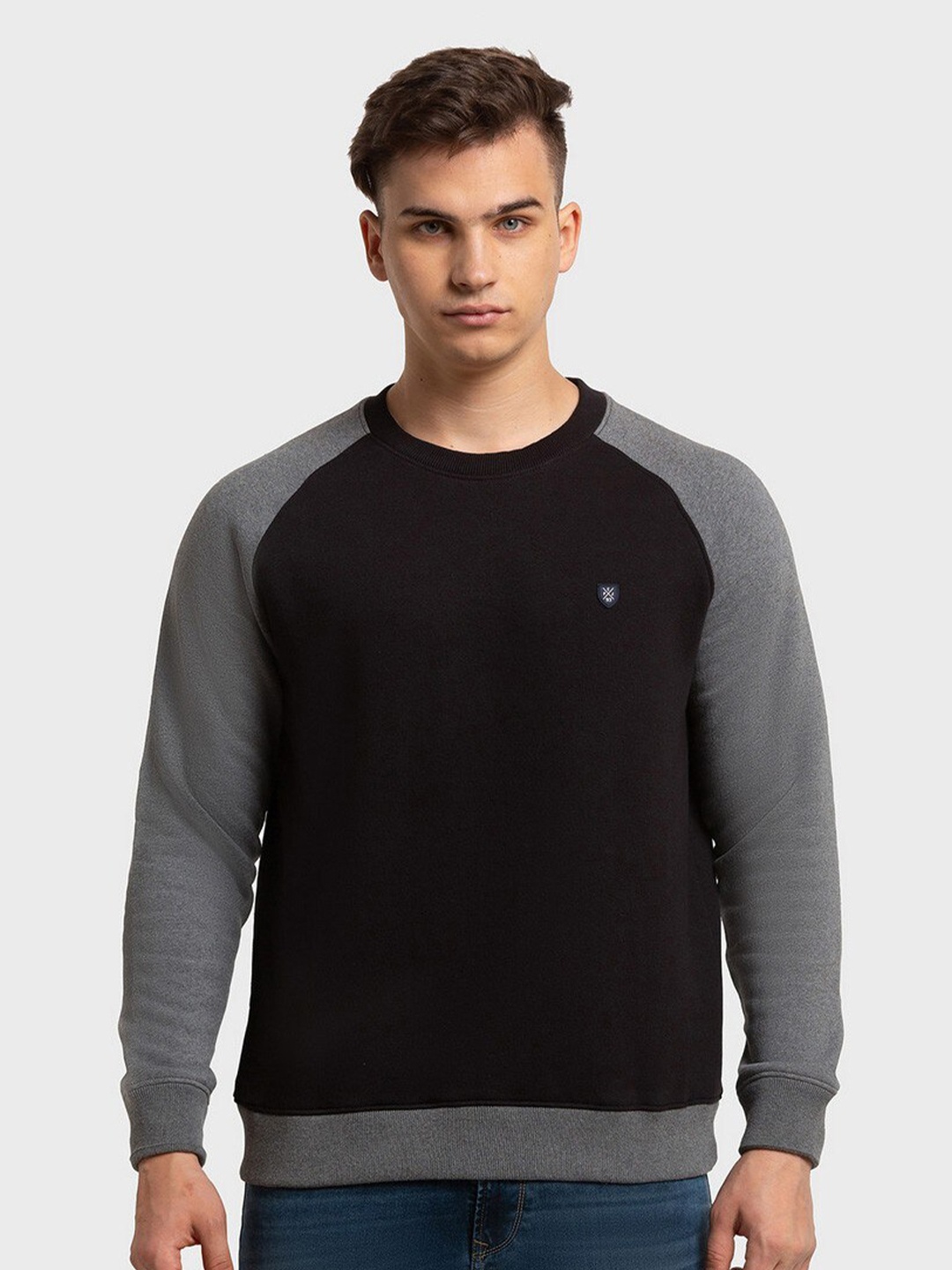 ColorPlus Men Black Colourblocked Sweatshirt