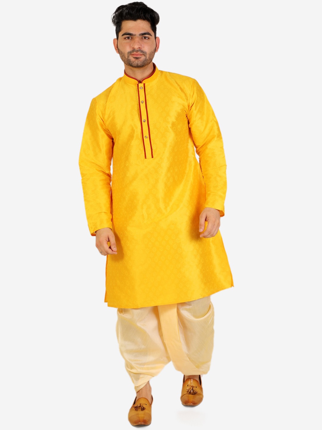 

Pro-Ethic STYLE DEVELOPER Men Pure Silk Kurta With Dhoti Pants, Yellow
