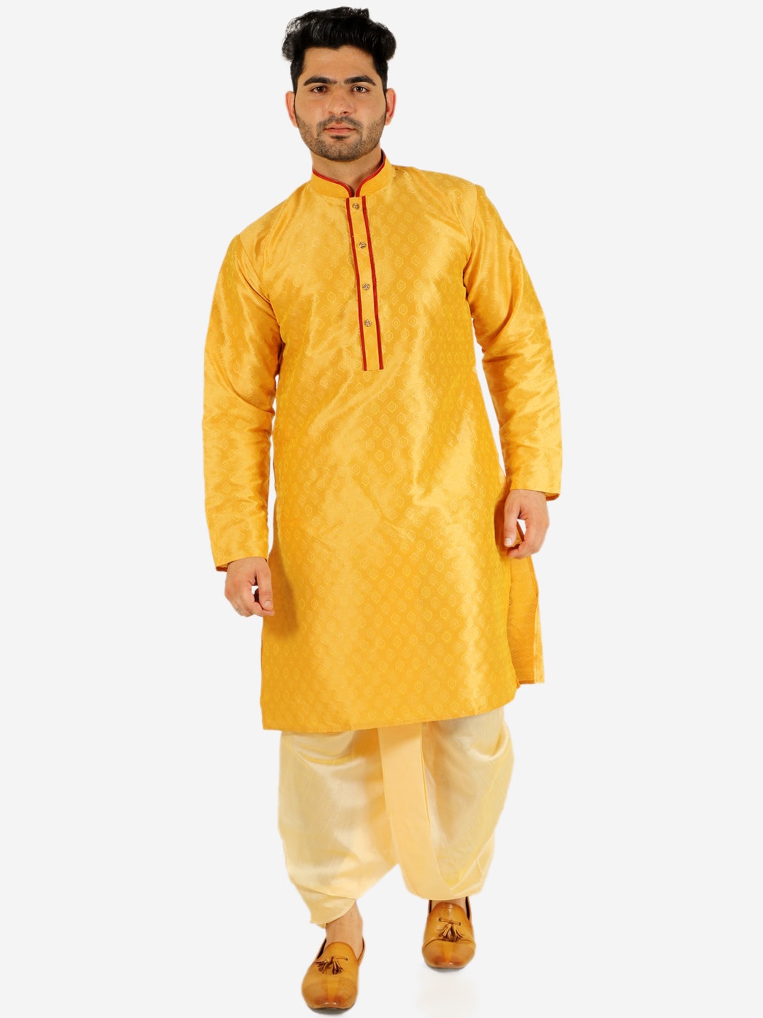 

Pro-Ethic STYLE DEVELOPER Men Pure Silk Kurta with Dhoti Pants, Mustard