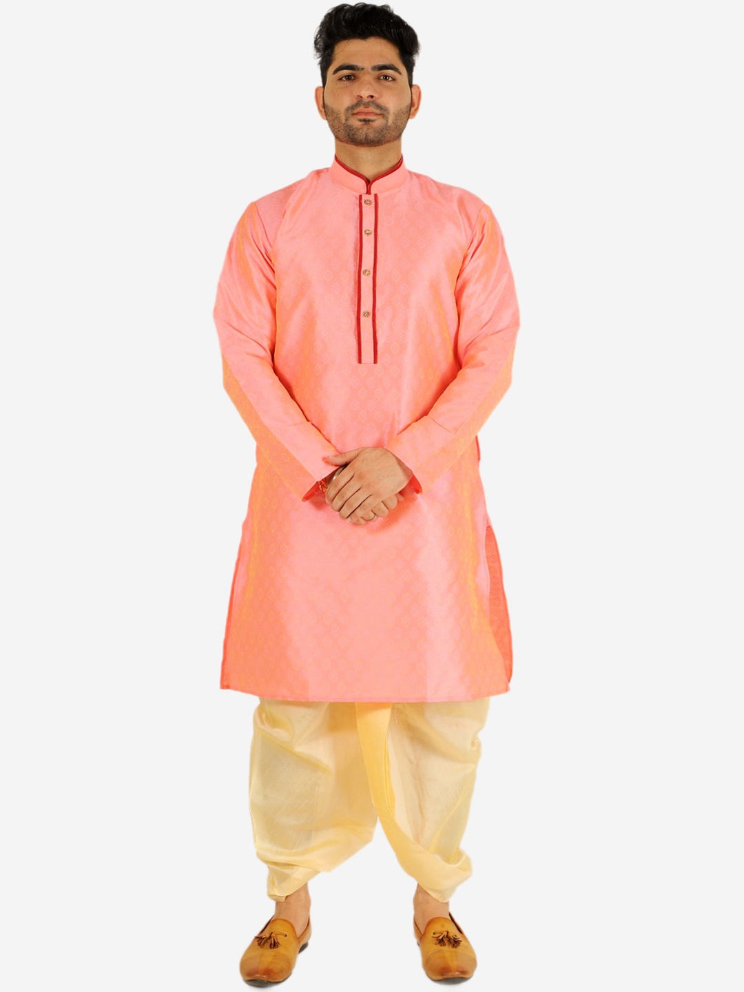 

Pro-Ethic STYLE DEVELOPER Men Pink Pure Silk Kurta with Dhoti Pants