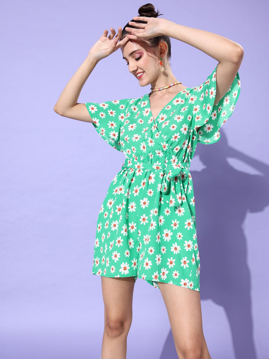

Mast & Harbour Dusky Green Floral Printed Playsuit