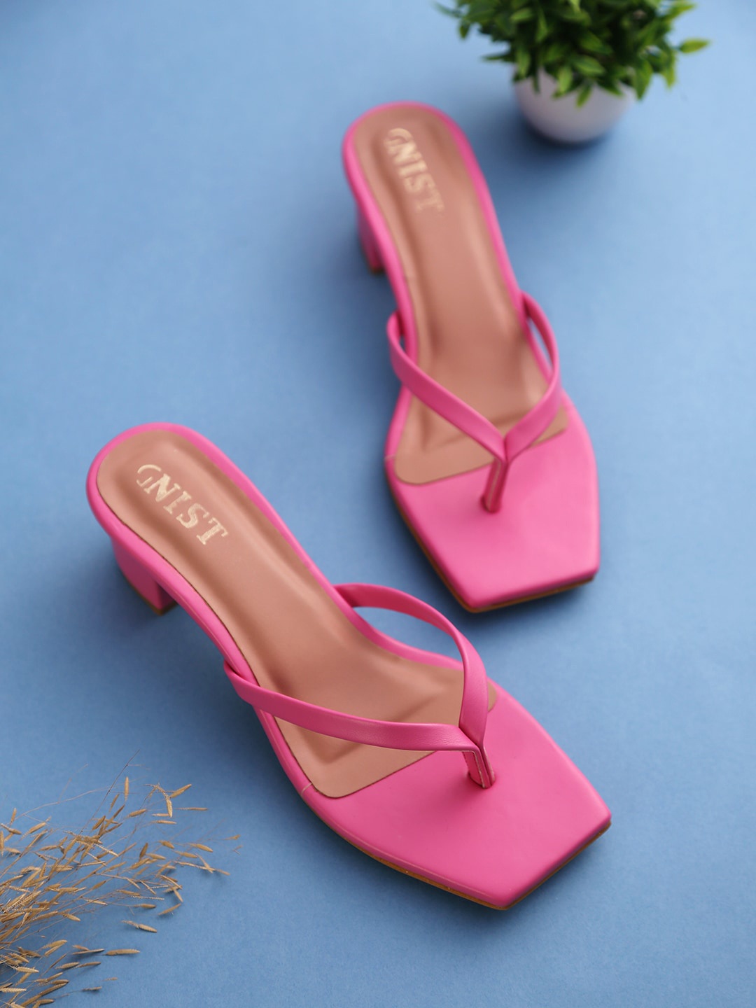 

GNIST Pink Block Open Toe Heels