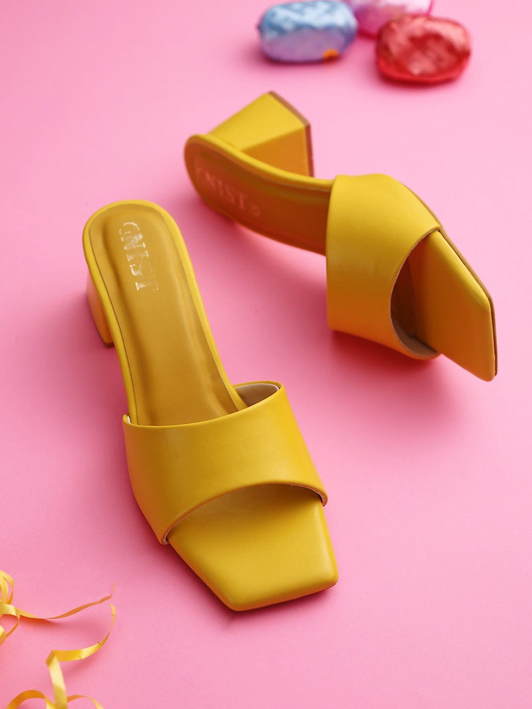 

GNIST Women Yellow Block Mules Heel