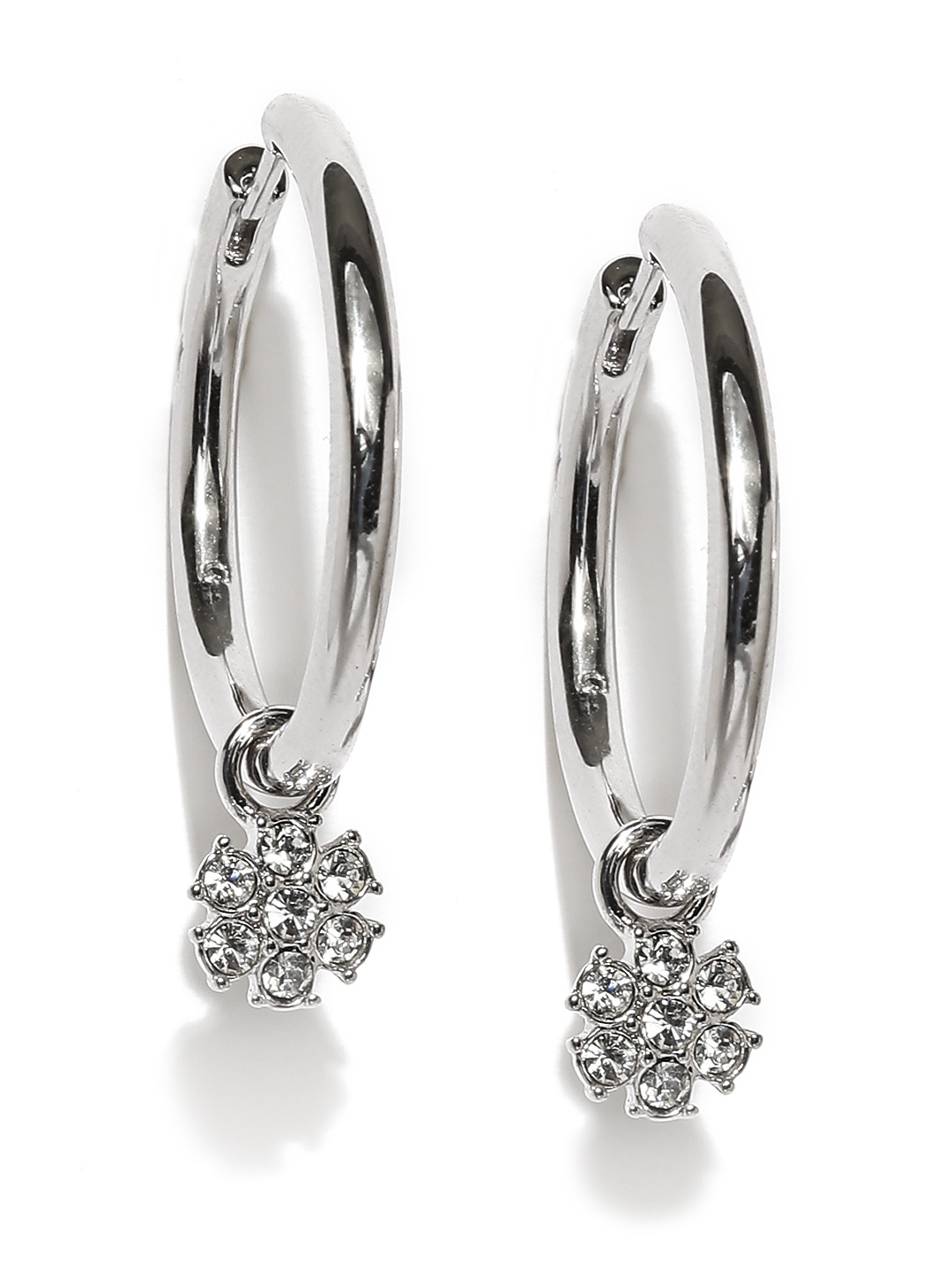 

GUESS Silver-Toned Rhodium-Plated Contemporary Hoop Earrings