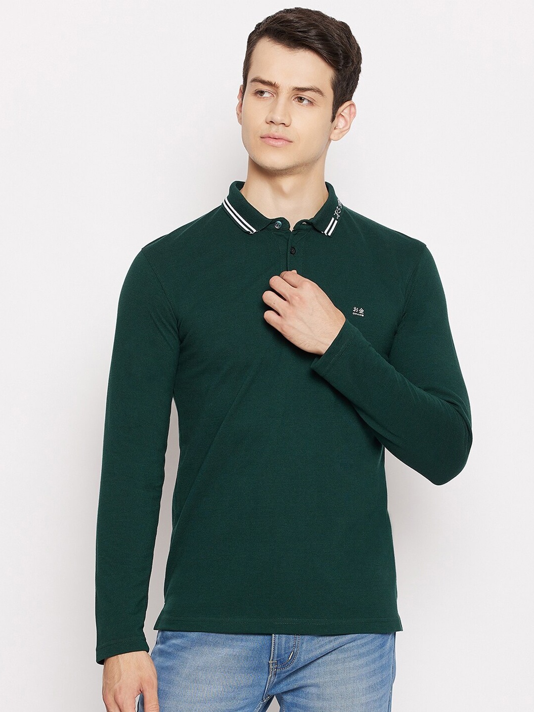

Okane Men Green Cotton Polo Collar T-shirt