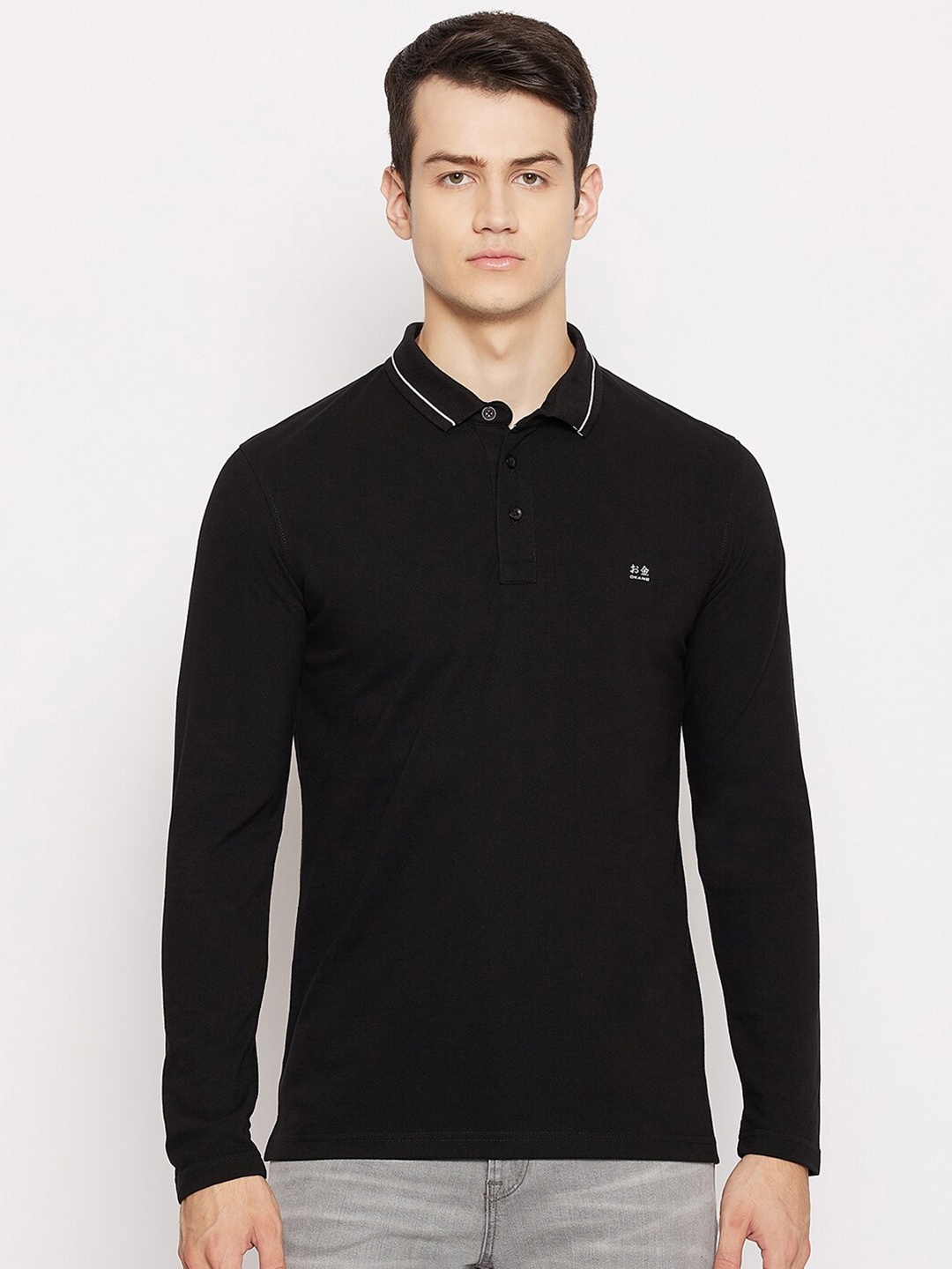

Okane Plus Men Black Polo Collar Cotton T-shirt
