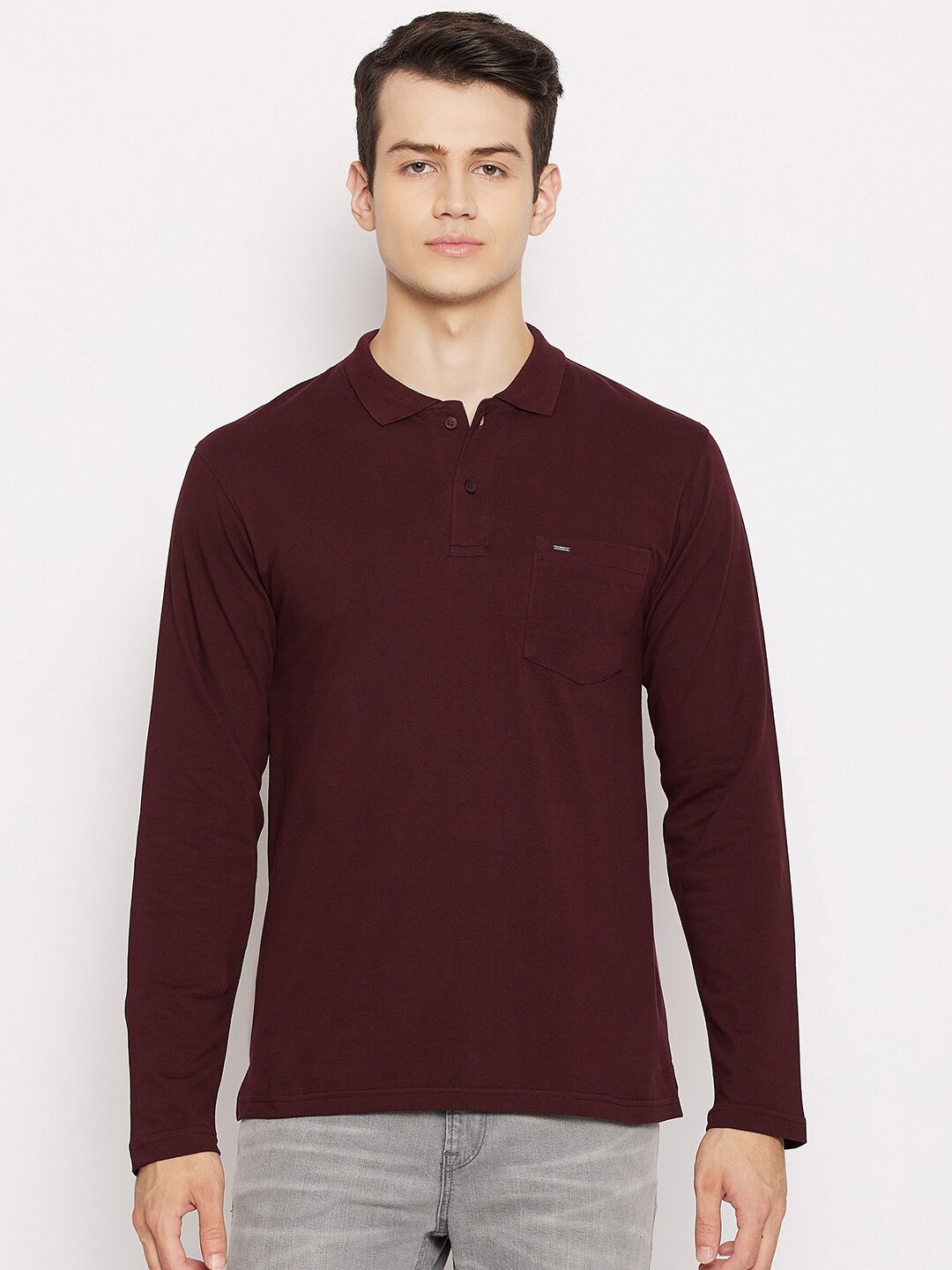 

Okane Men Burgundy Polo Collar Cotton T-shirt