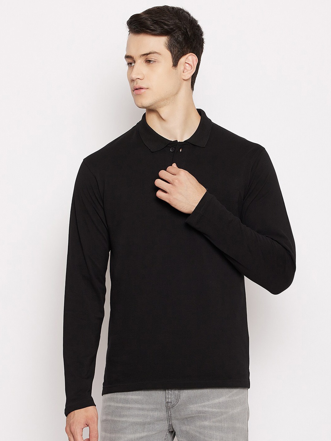 

Okane Plus Men Black Polo Collar Cotton T-shirt