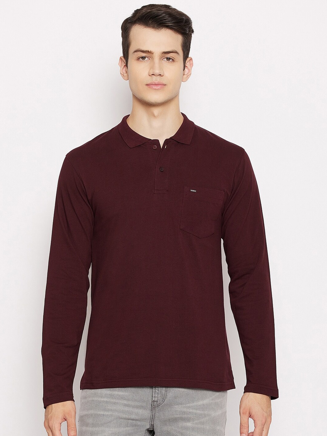 

Okane Plus Men Burgundy Polo Collar Cotton T-shirt