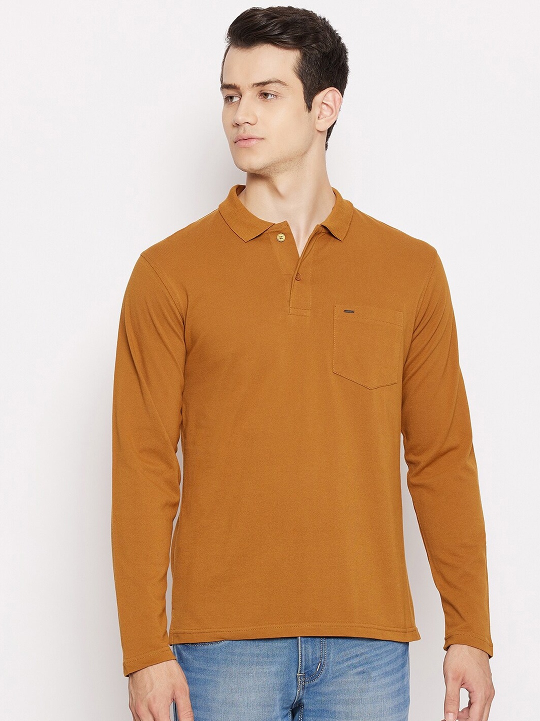 

Okane Plus Men Tan Polo Collar Cotton T-shirt