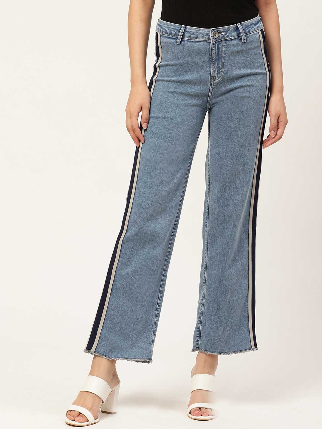 

Xpose Women Blue Comfort Wide Leg High-Rise Stretchable Jeans