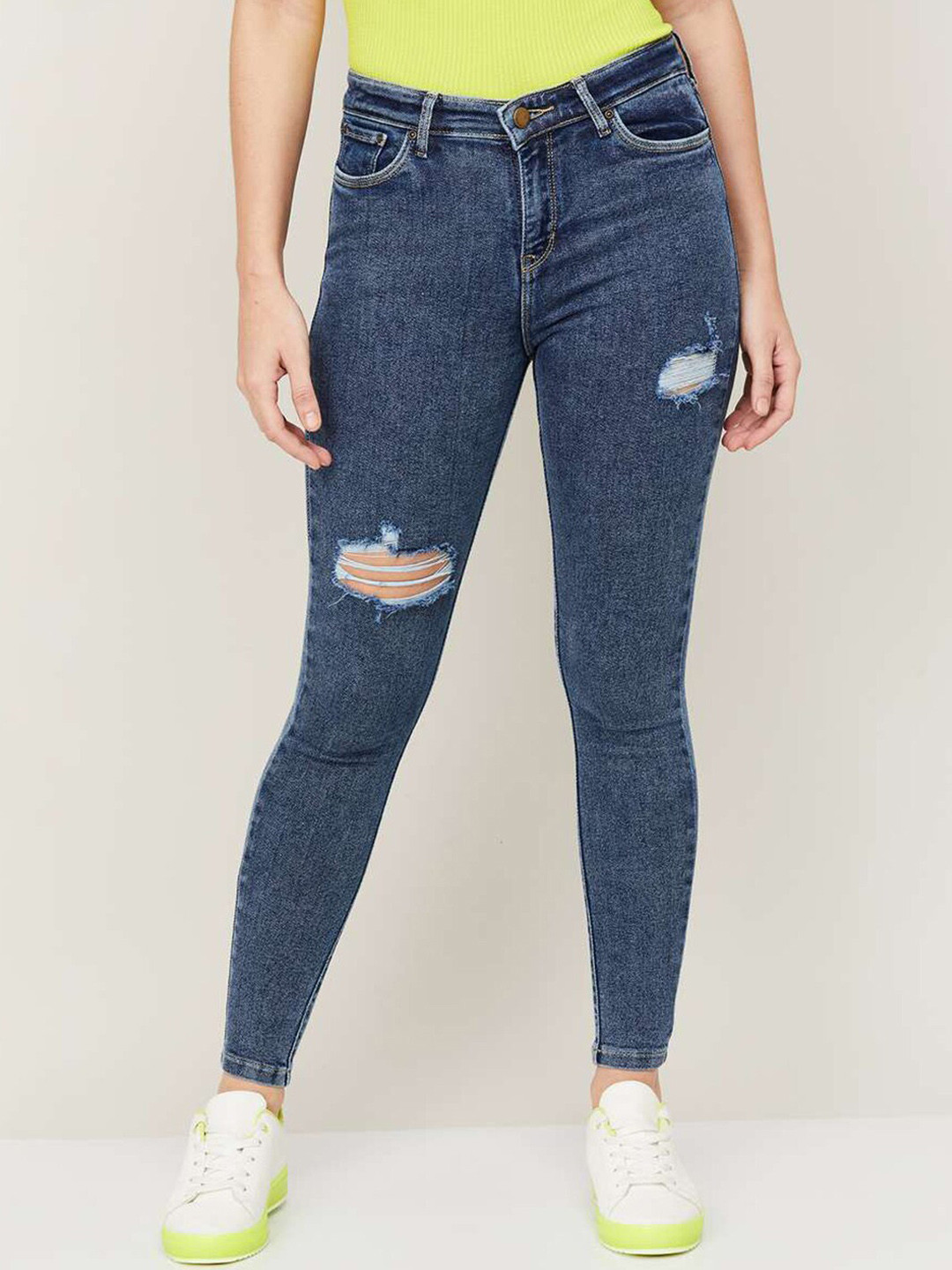 

Xpose Women Blue Comfort Skinny Fit High-Rise Low Distress Stretchable Jeans
