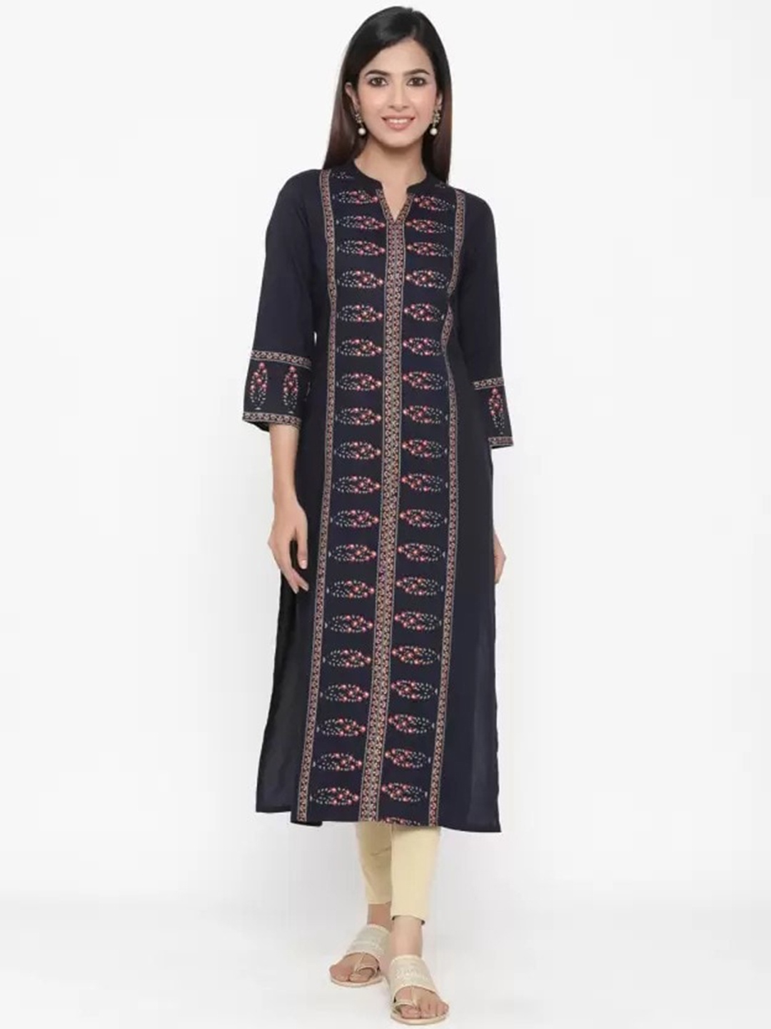 

kipek Women Blue Printed Viscose Rayon Straight Kurta