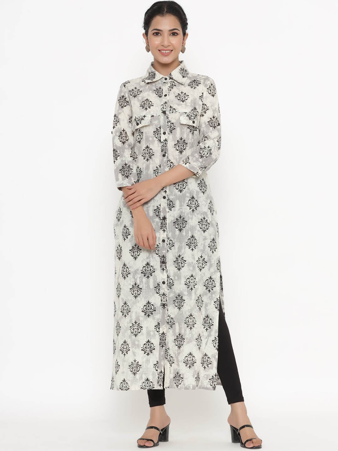 

kipek Women Off White & Black Ethnic Motifs Printed Kurta