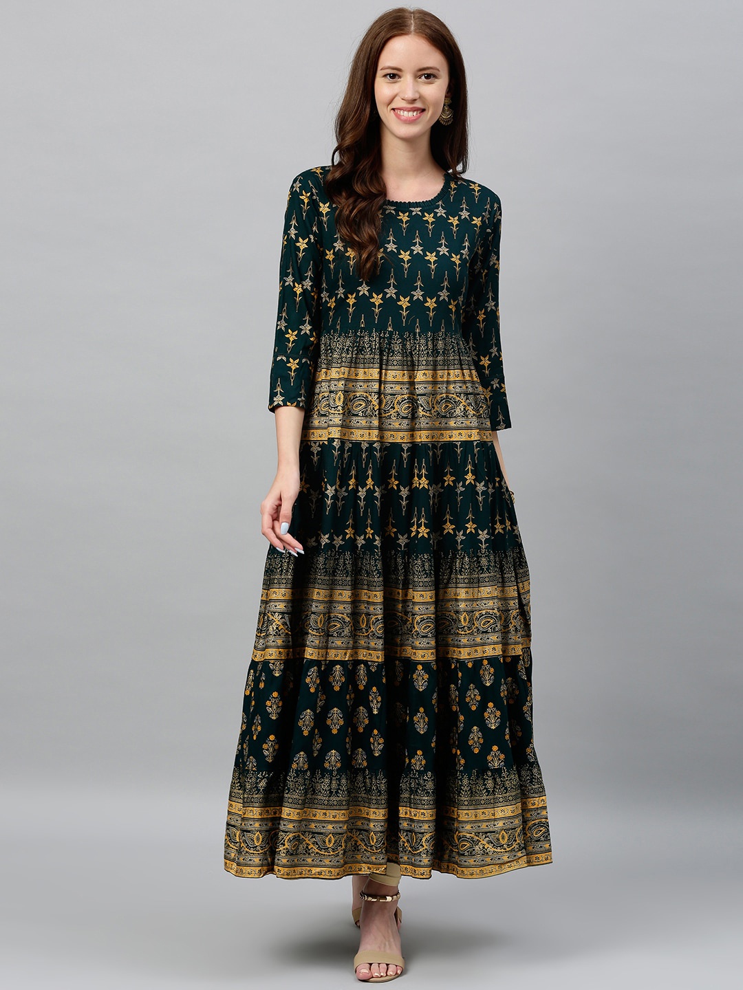 

kipek Women Green Ethnic Motifs Printed Anarkali Kurta
