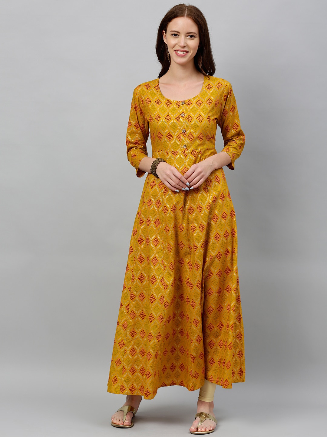 

kipek Women Mustard Yellow Ethnic Motifs Printed Anarkali Kurta