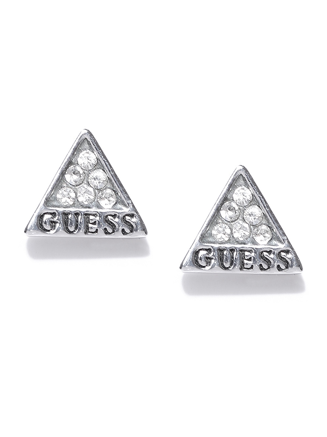 

GUESS Silver-Toned Stone-Studded Triangular Studs