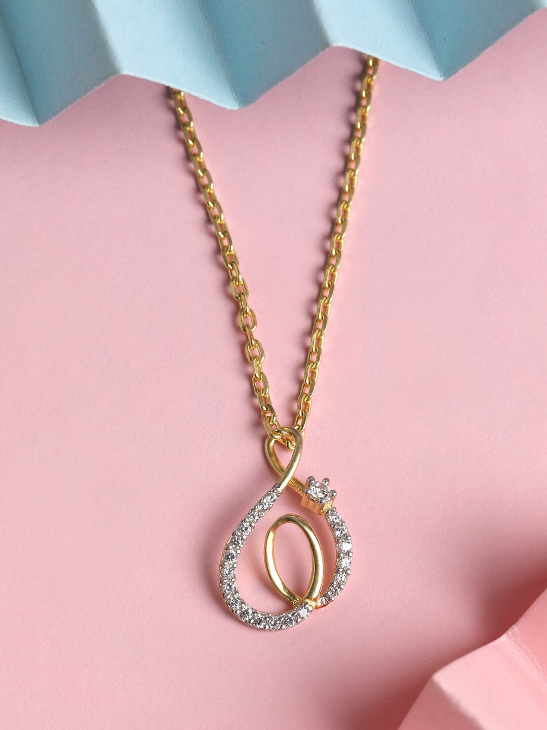 

Clara Women 925 Sterling Silver Gold-Plated & White CZ Studded Pendant With Chain