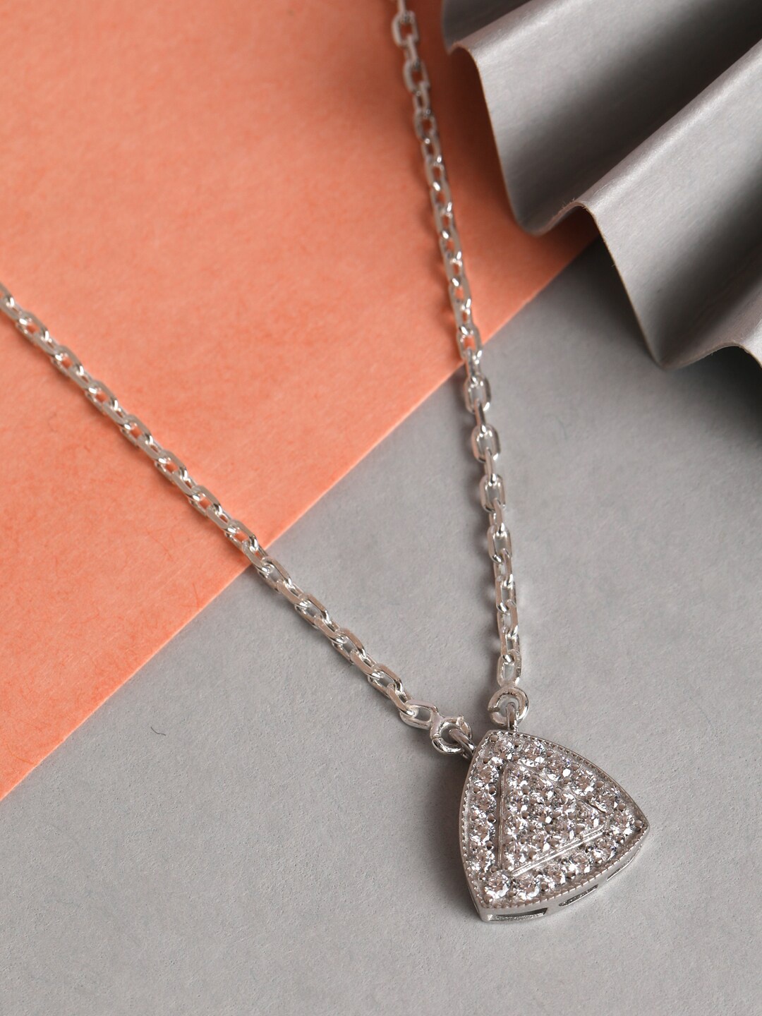 

Clara Women 92.5 Sterling Silver-Plated & White CZ-Studded Pendant With Chain