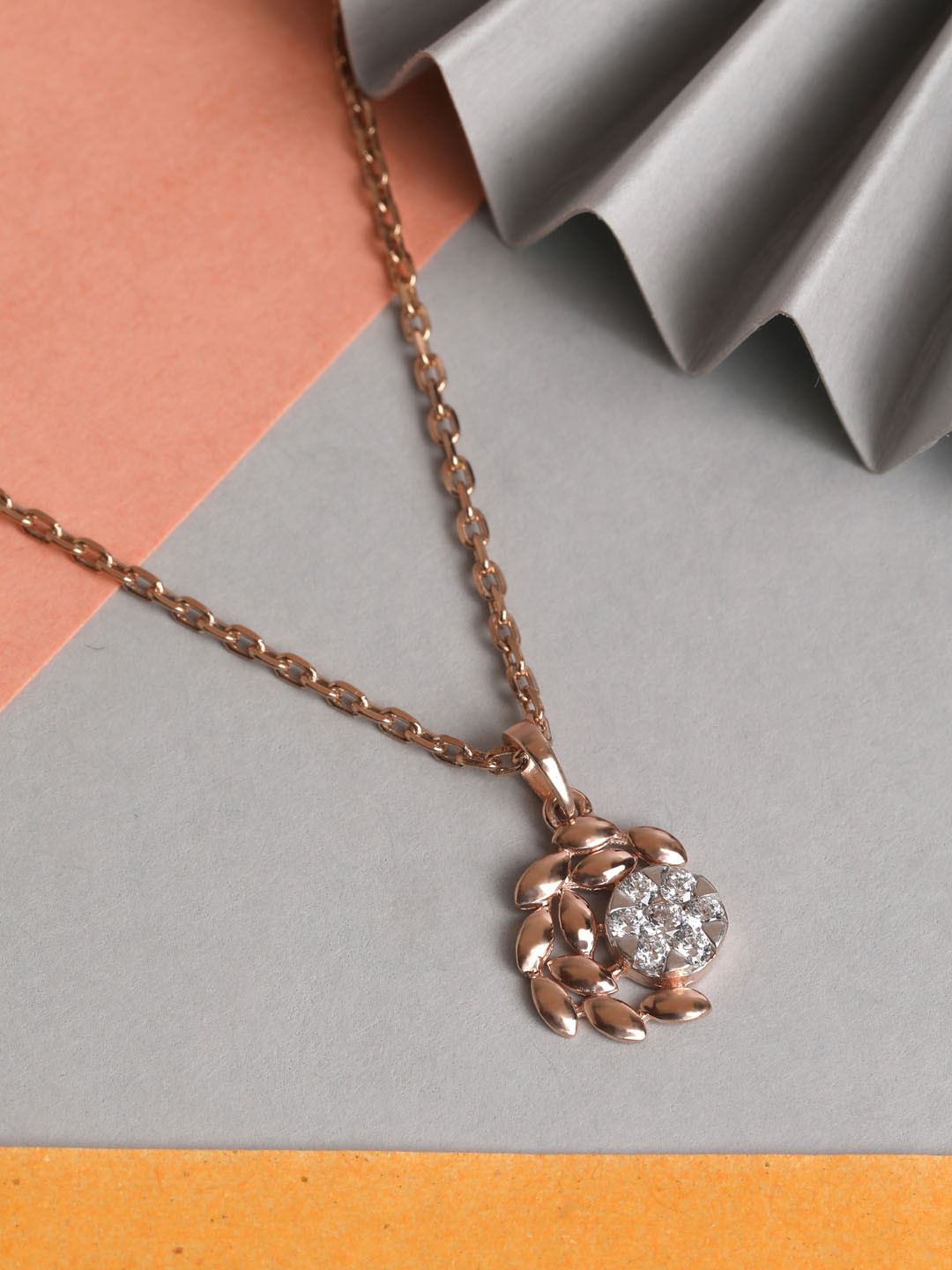 

Clara Women 925 Sterling Silver Rose Gold-Plated & White CZ Studded Pendant With Chain