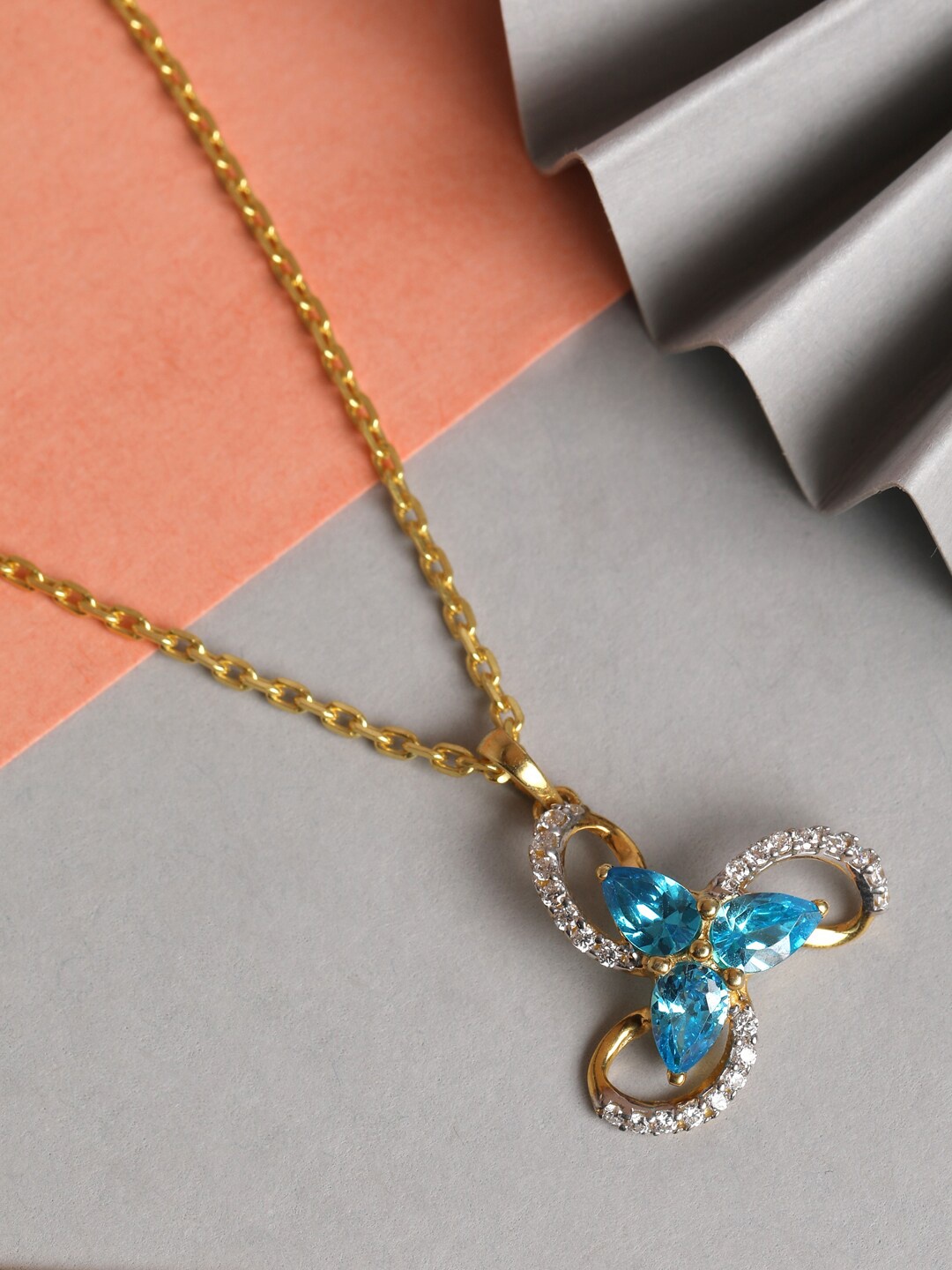 

Clara Women 925 Sterling Silver Blue & White Gold-Plated CZ-Studded Pendant With Chain