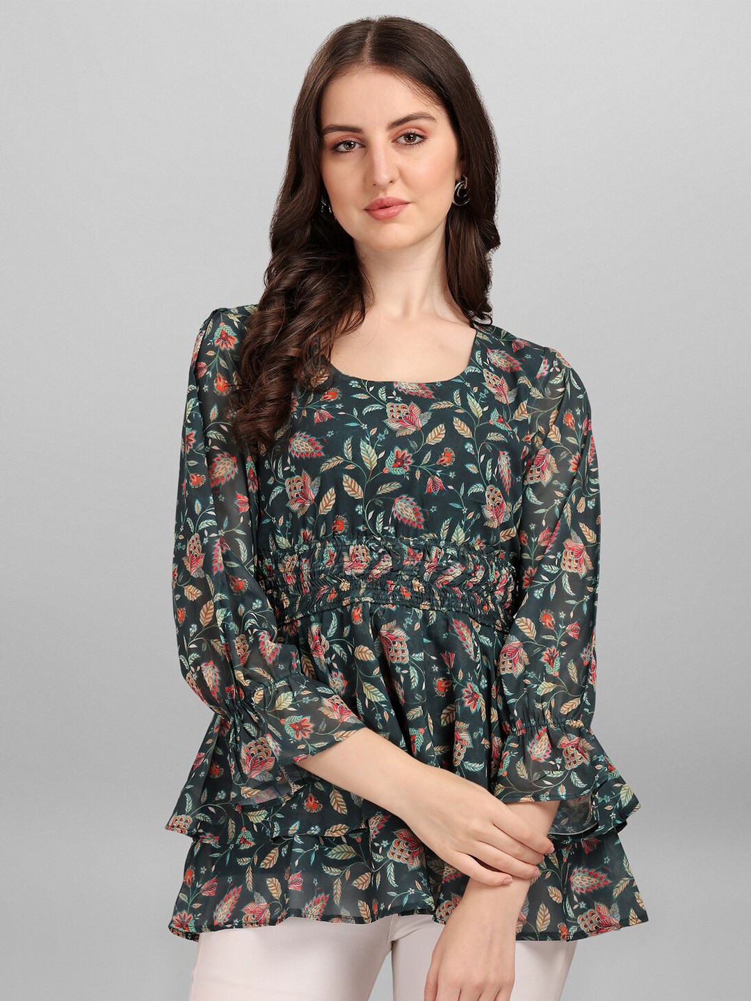 

Anaita Green Floral Print Georgette Top