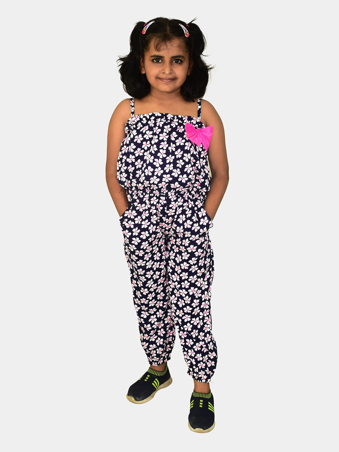 

Blooming flowers Girls Printed Basic Jumpsuit, Blue