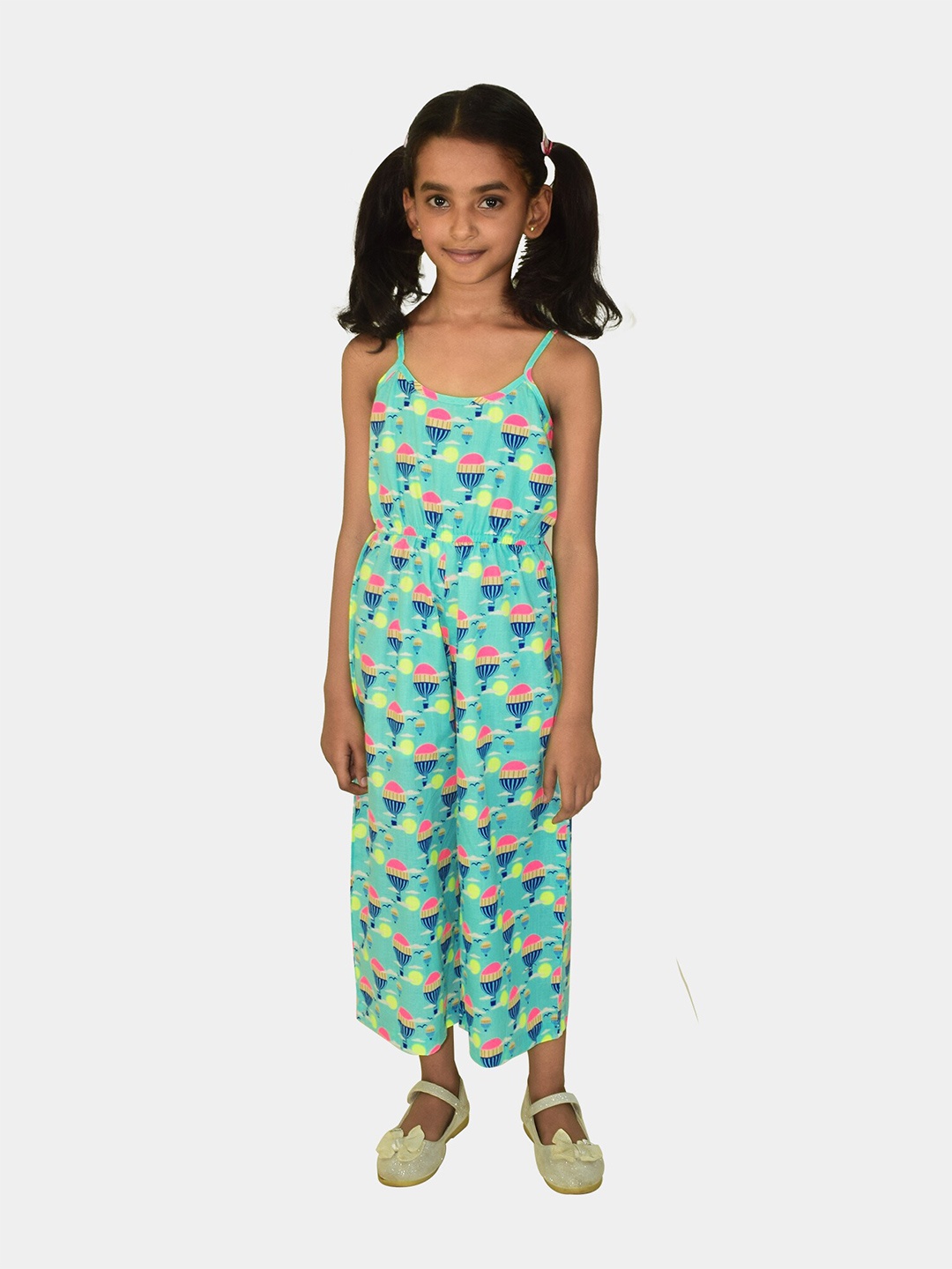 

Blooming flowers Girls Printed Pure Cotton Culotte Jumpsuit, Green
