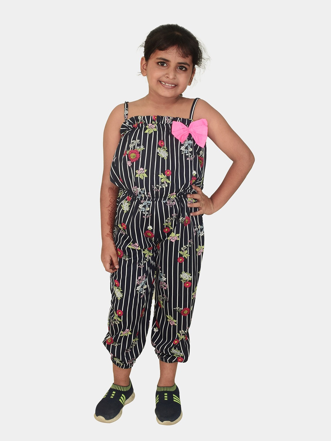 

Blooming flowers Girls Printed Pure Cotton Culotte Jumpsuit, Black