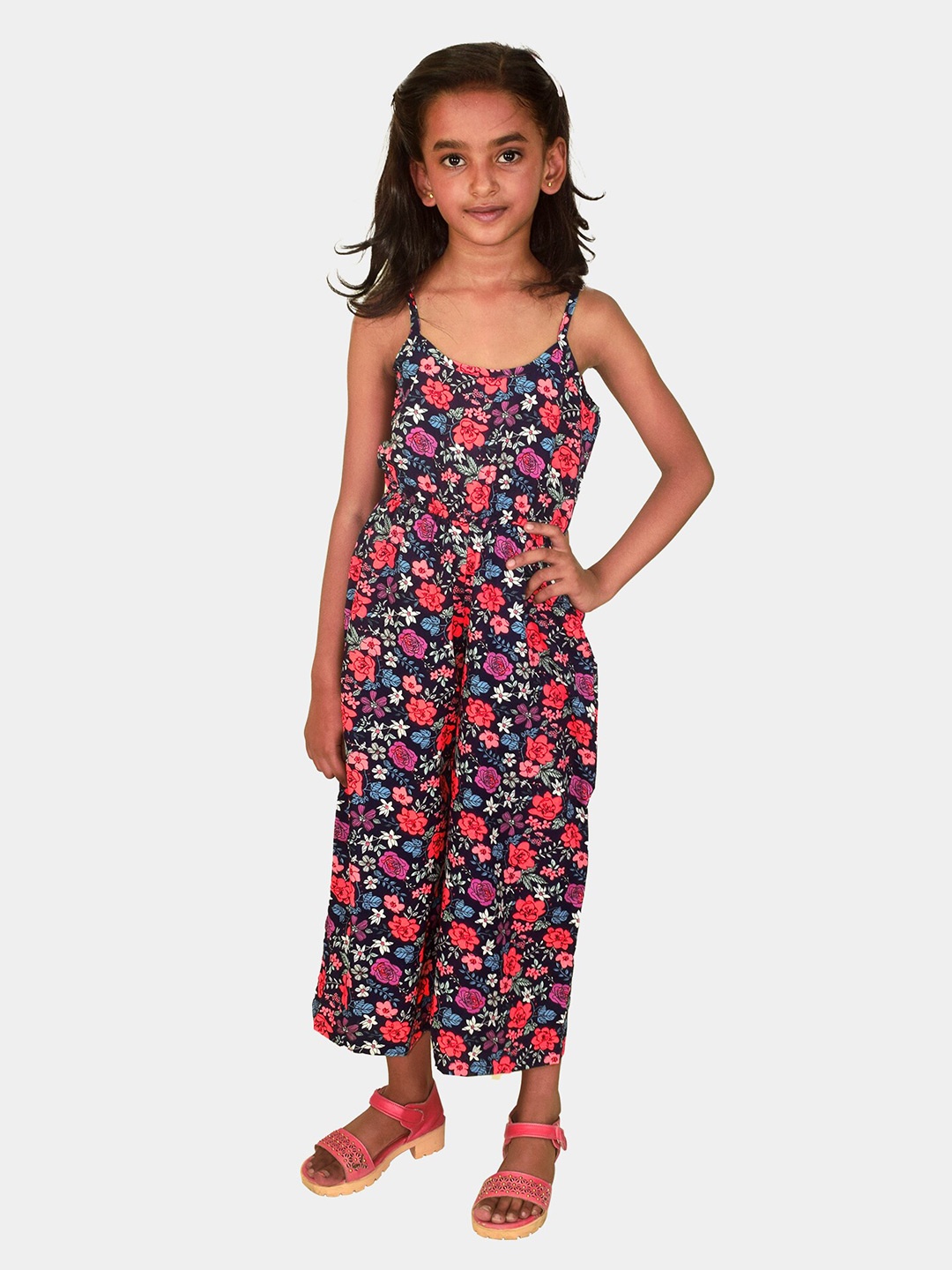

Blooming flowers Girls Printed Pure Cotton Culotte Jumpsuit, Blue