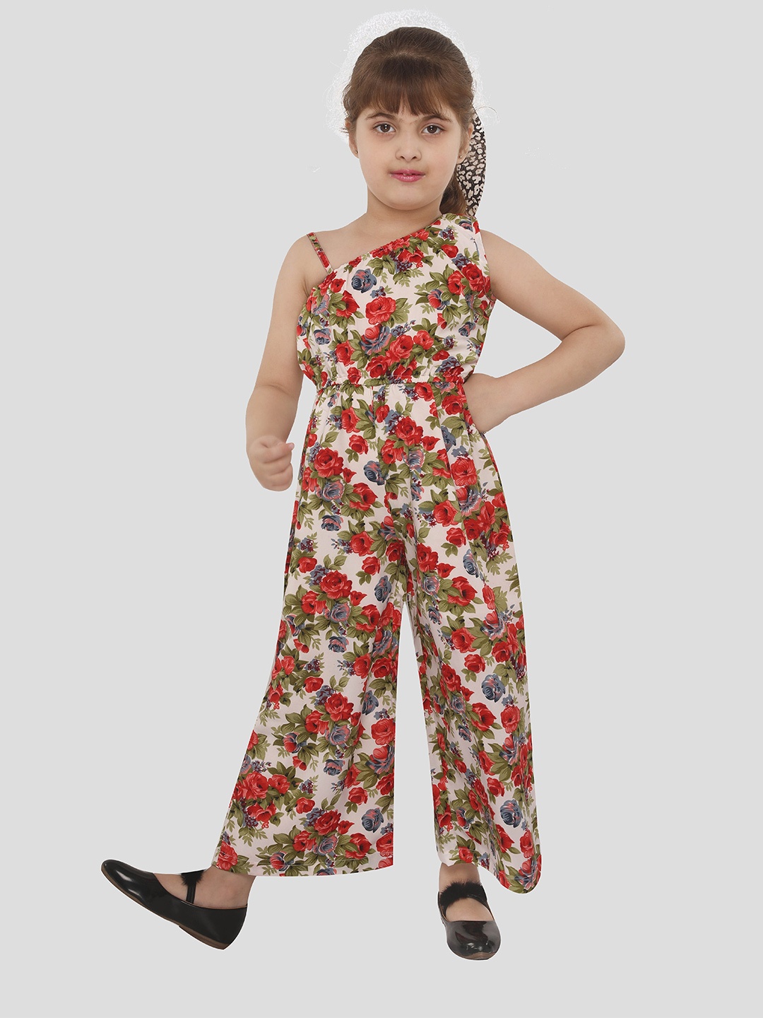 

Blooming flowers Girls Printed Culotte Jumpsuit, Red