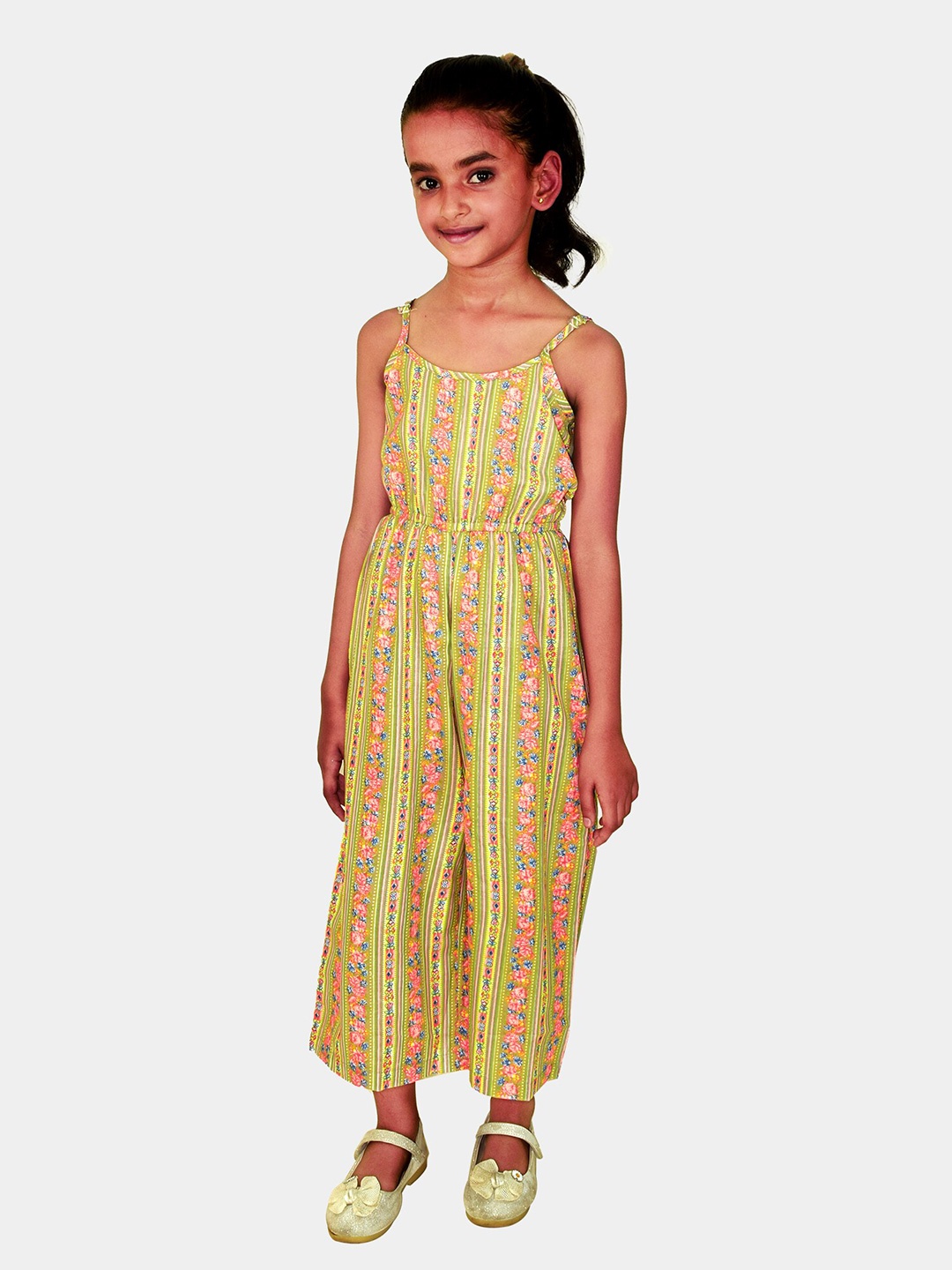 

Blooming flowers Girls Yellow & Green Printed Culotte Jumpsuit