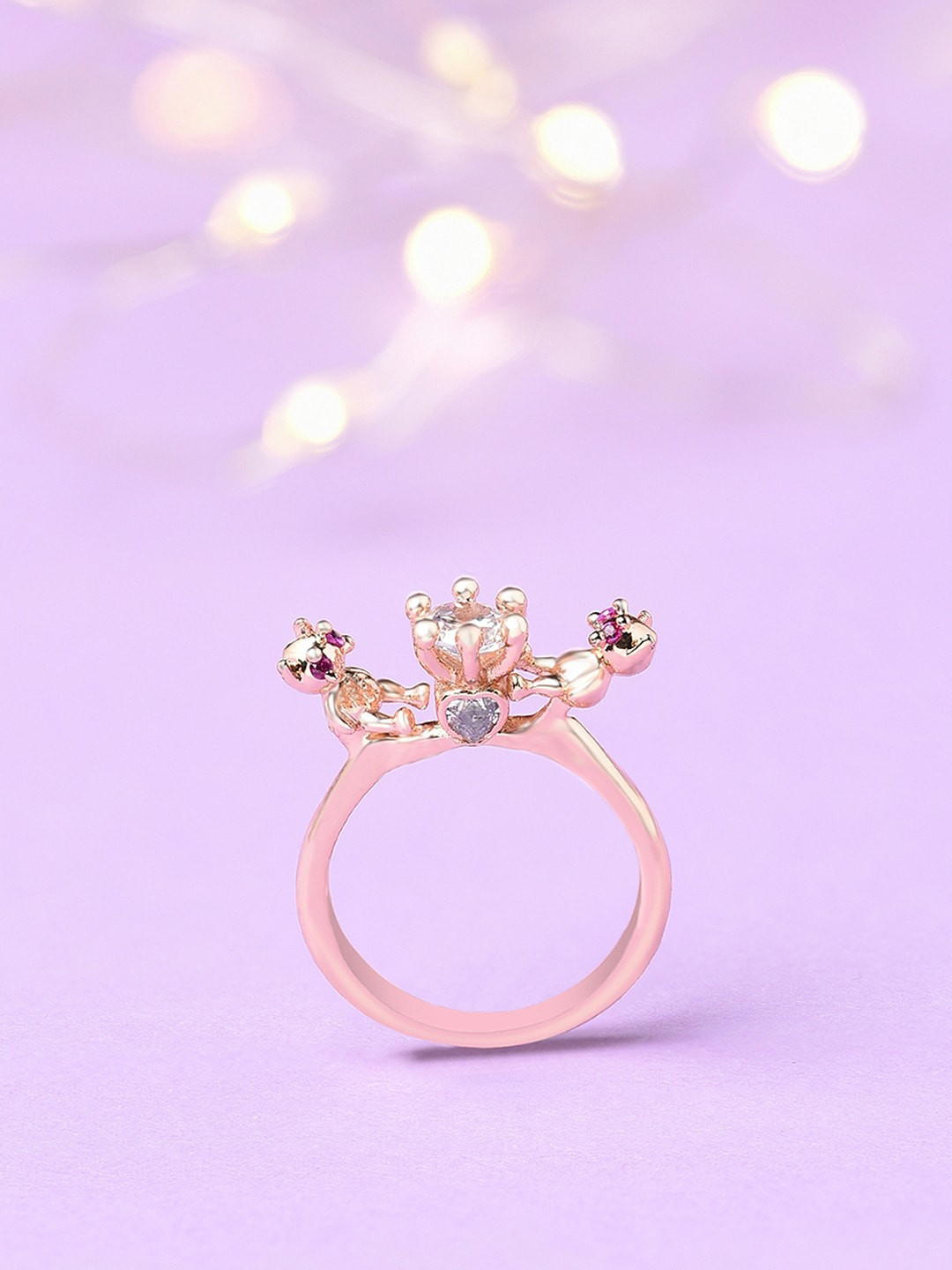 

AMI Women Rose Gold-Toned & White Rose Gold-Plated CZ Studded Cute Teddy Finger Ring