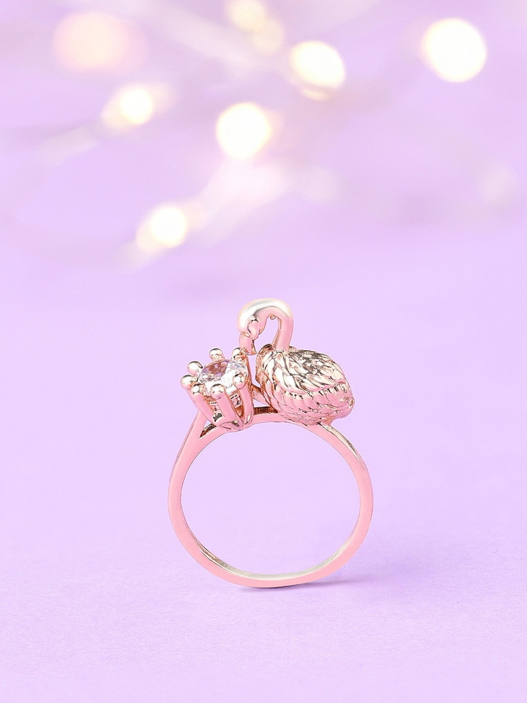 

AMI Women Rose Gold-Toned & White Rose Gold-Plated CZ Studded Flamingo Finger Ring