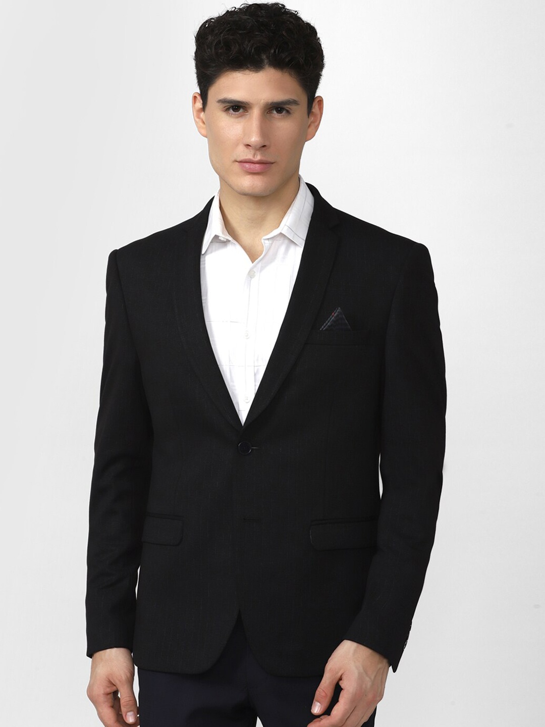 

V Dot Men Black Solid Single Breasted Slim-Fit Blazers
