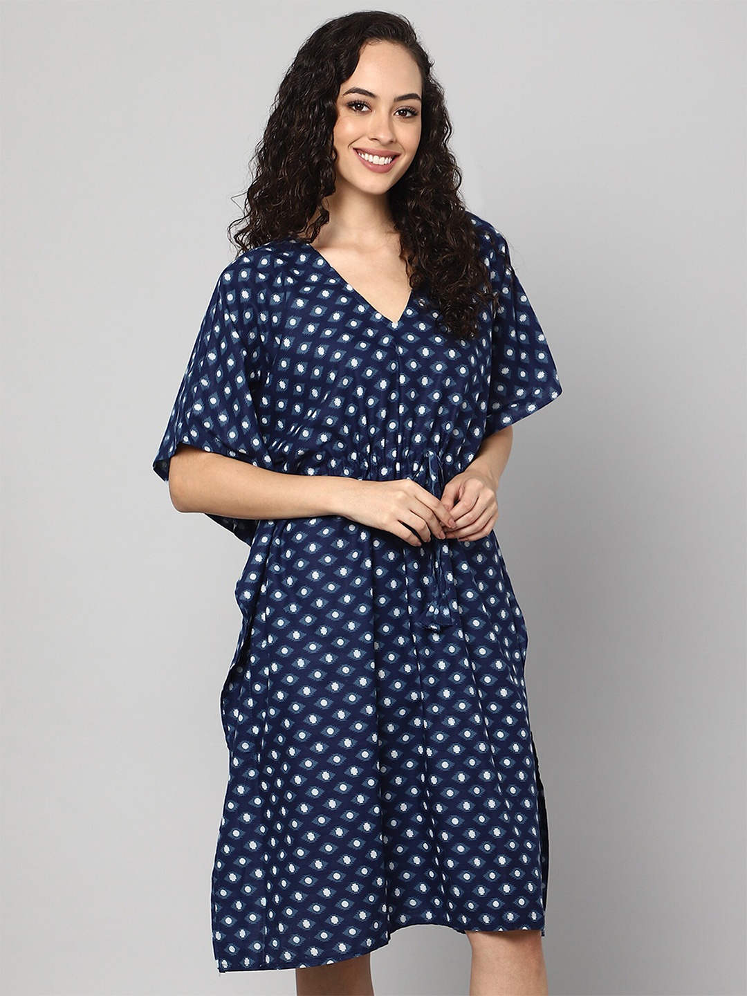 

Aditi Wasan WOMEN Blue & White Kaftan Cotton Dress