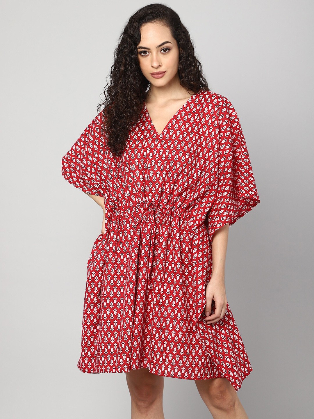 

Aditi Wasan Red & White Ethnic Motifs Kaftan Dress