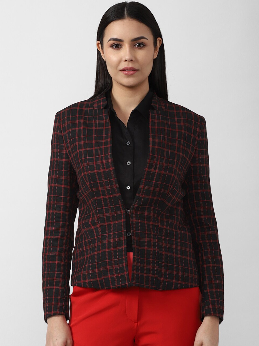 

Van Heusen Woman Women Black Checked Single Breasted Blazer