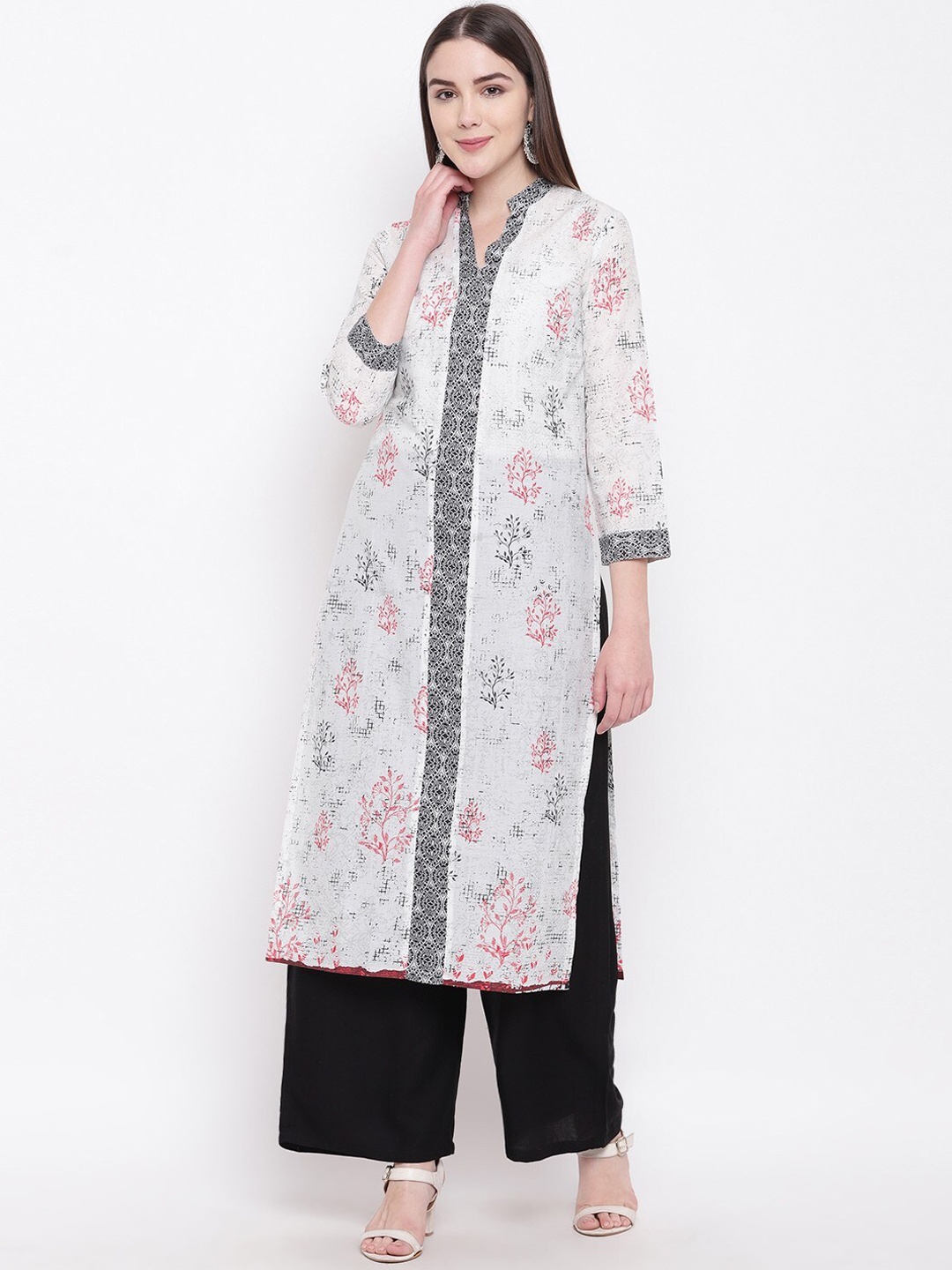 

RIVI Women White Floral Printed Floral Pure Cotton Kurta