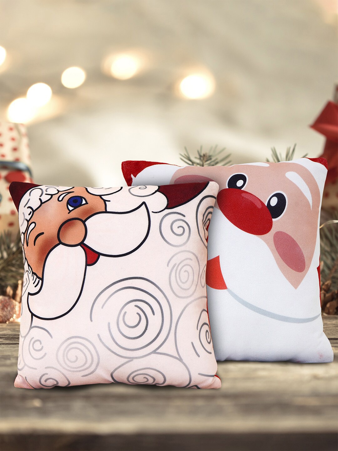 

Crazy Corner Set Of 2 Red & White Santa Claus Printed Square Cushion