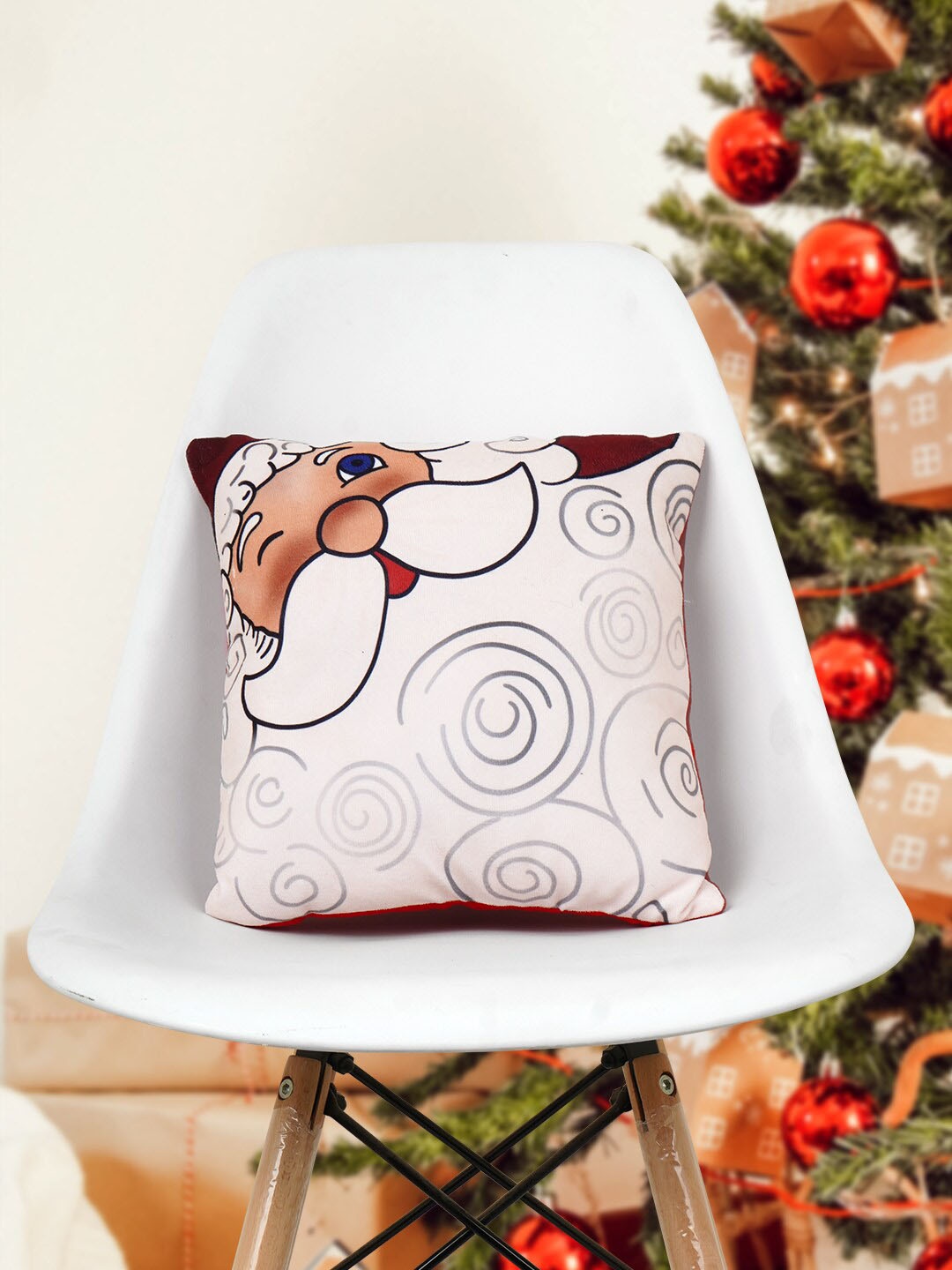 

Crazy Corner Red & White Santa Claus Printed Square Cushion