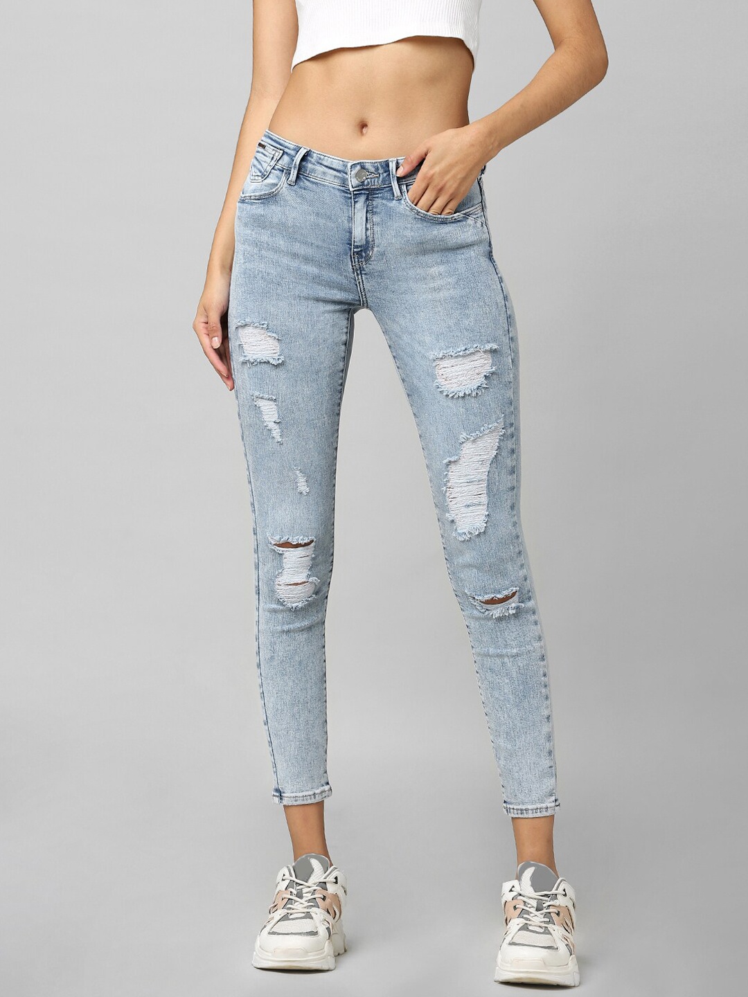 

ONLY Women Blue Skinny Fit High-Rise Mildly Distressed Heavy Fade Jeans