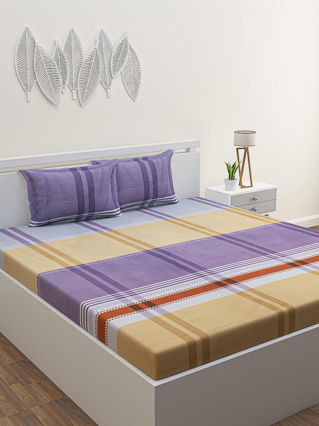 

ROMEE Geometric 186 TC Microfiber Queen Bedsheet with 2 Pillow Covers, Purple