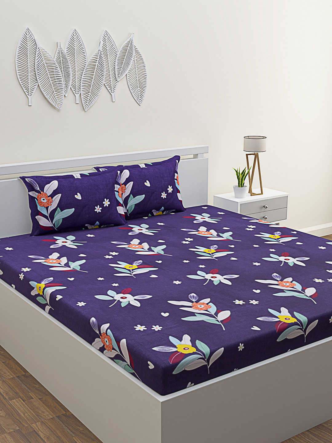

ROMEE Floral Printed 186 TC Microfiber Queen Bedsheet with 2 Pillow Covers, Blue
